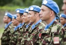 Casques bleus marocains déployés au sein de la BINUCA en République centrafricaine (Bangui - août 2014. UN Photo/Catianne Tijerina)