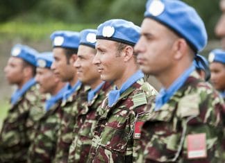 Casques bleus marocains déployés au sein de la BINUCA en République centrafricaine (Bangui - août 2014. UN Photo/Catianne Tijerina)