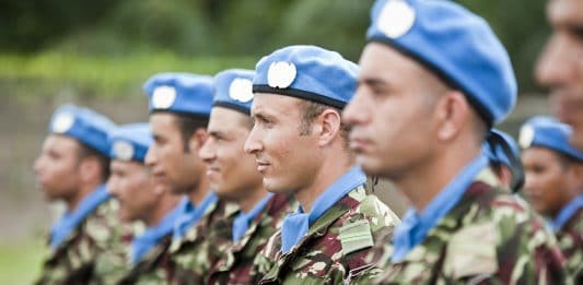 Casques bleus marocains déployés au sein de la BINUCA en République centrafricaine (Bangui - août 2014. UN Photo/Catianne Tijerina)