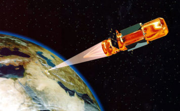 Activités spatiales militaires : tentatives de les encadrer et obstacles à l’évolution de la réglementation existante Image virtuelle d’un laser spatial de l’US Space Command détruisant une cible terrestre – crédit : auteur inconnu via Wikimedia Commons.